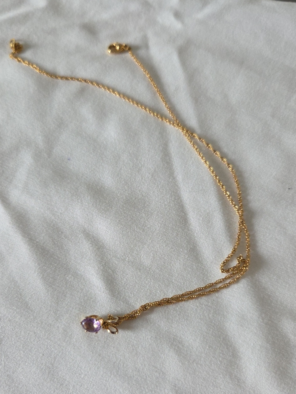 Gold Plated Necklace with Purple Gem Pendant